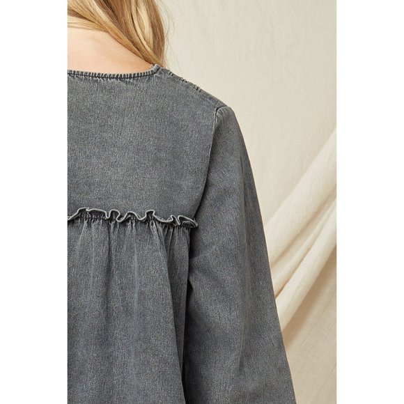 Entro Ruffled V-Neck Top, Black - Picture 6 of 6